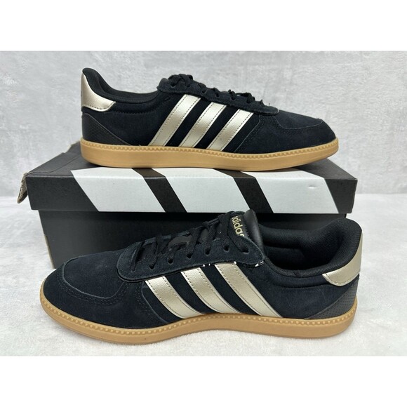 Adidas Breaknet Sleek Women’s Size 9 Black Gold Gum Sole Casual Sneakers New - Picture 2 of 6